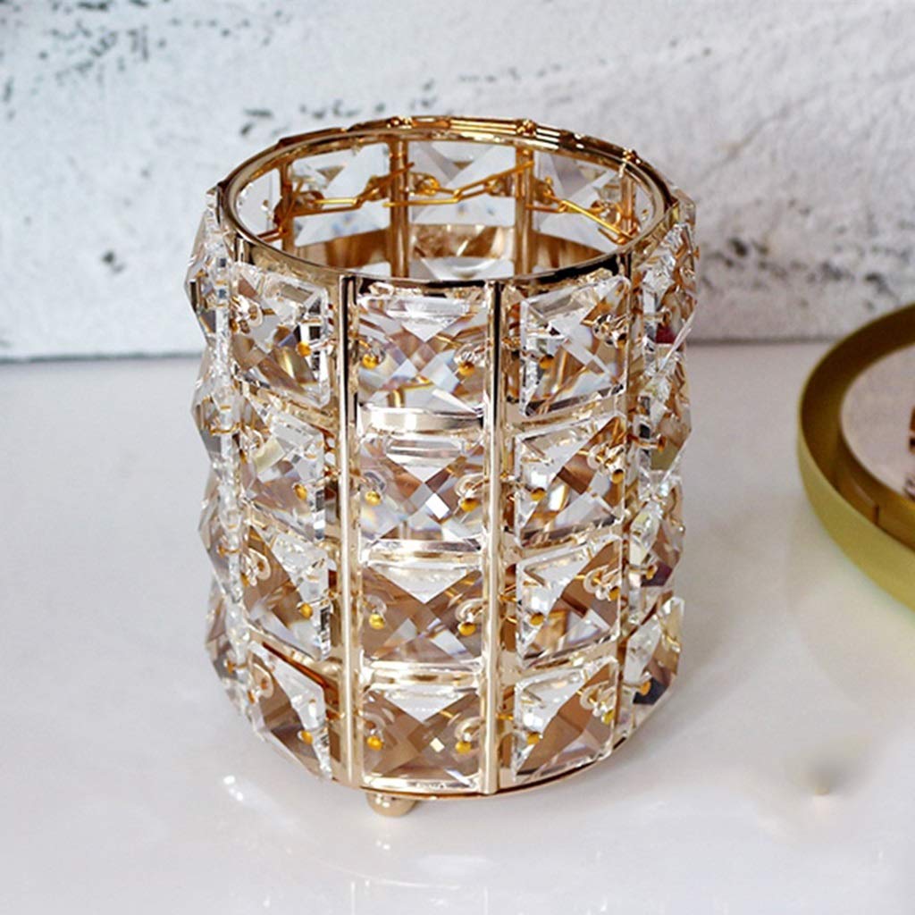 HUOQILIN Crystal Metal Makeup Brush Holder - Gold Cosmetic Organizer with Jewelry Storage for Makeup Tools | Perfect for Vanity, Bathroom & Travel Organization (Size B)