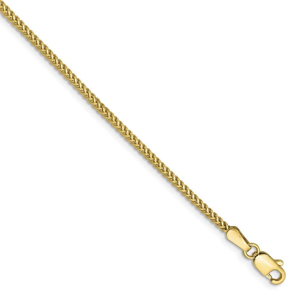 1.3mm 10k Yellow Gold Solid Franco Chain Bracelet by Black Bow Jewelry - Perfect for Everyday Wear & Special Occasions