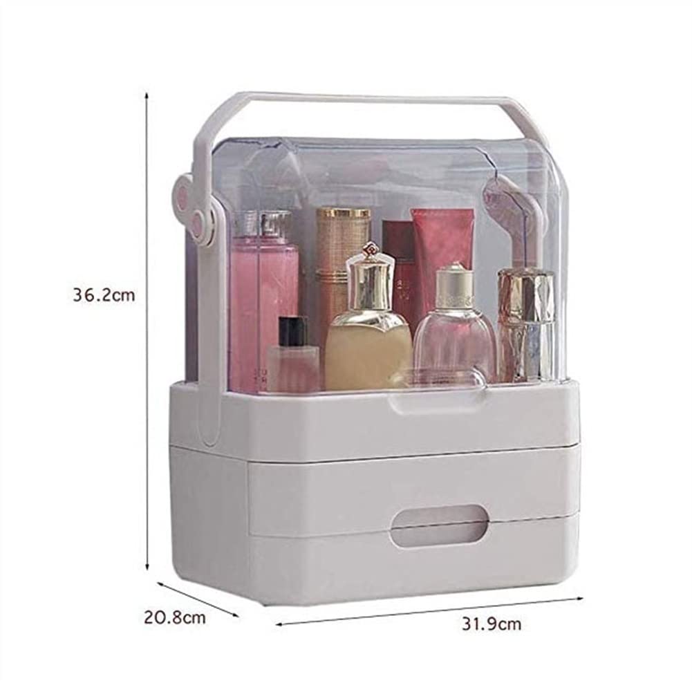 Portable Makeup Organizer - Waterproof Cosmetic Storage Case with Dustproof Design | Skincare & Beauty Display Organizer for Bathroom Countertop, Bedroom Vanity Dresser, Travel (White)