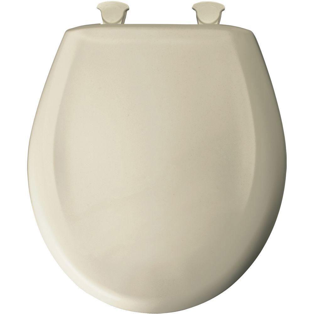 Bemis Slow Close STA TITE Round Closed Front Toilet Seat in Almond 529698 - Durable Soft Close Toilet Seat for Bathroom, Home & Office Use