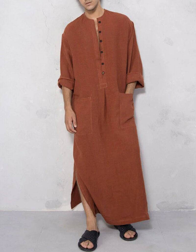 Arabic Jubba Robe for Men - Solid Color with Pockets - Traditional Islamic Thobe for Prayer & Special Occasions