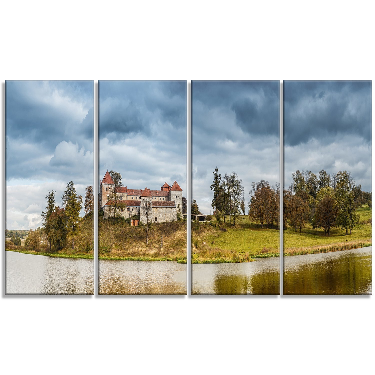 Designart Castle by The Lake - Stunning Photography Landscape Metal Wall Art - 4 Panels (48x28 Inches) - Perfect for Living Room, Bedroom & Office Decor - MT7448