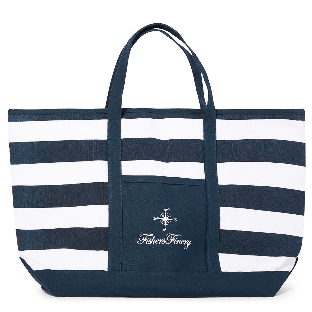 Fishers Finery Heavy Duty Zippered Beach Bag - Large Navy Waterproof Travel Tote & Weekender Bag for Women | Perfect for Beach Vacations, Gym, Shopping & Weekend Getaways