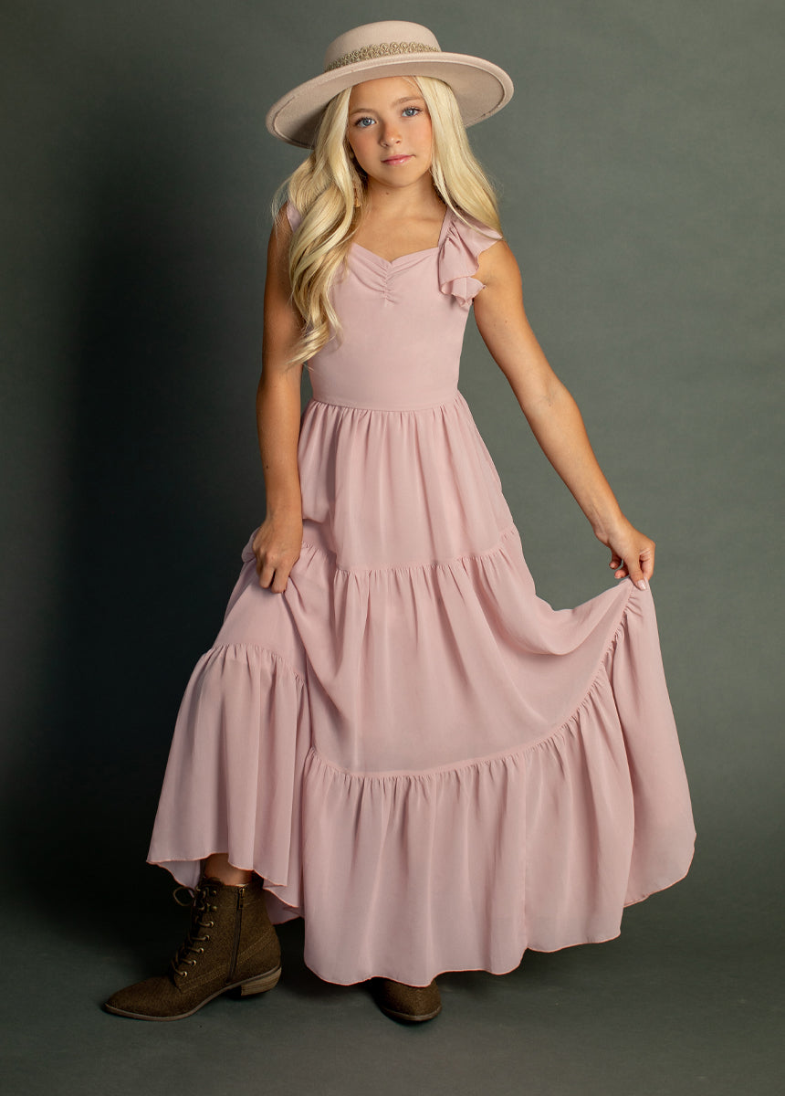 Varvara Women's Nude Pink Dress - Elegant Flowy Midi Dress for Wedding Guest, Cocktail Party & Special Occasions