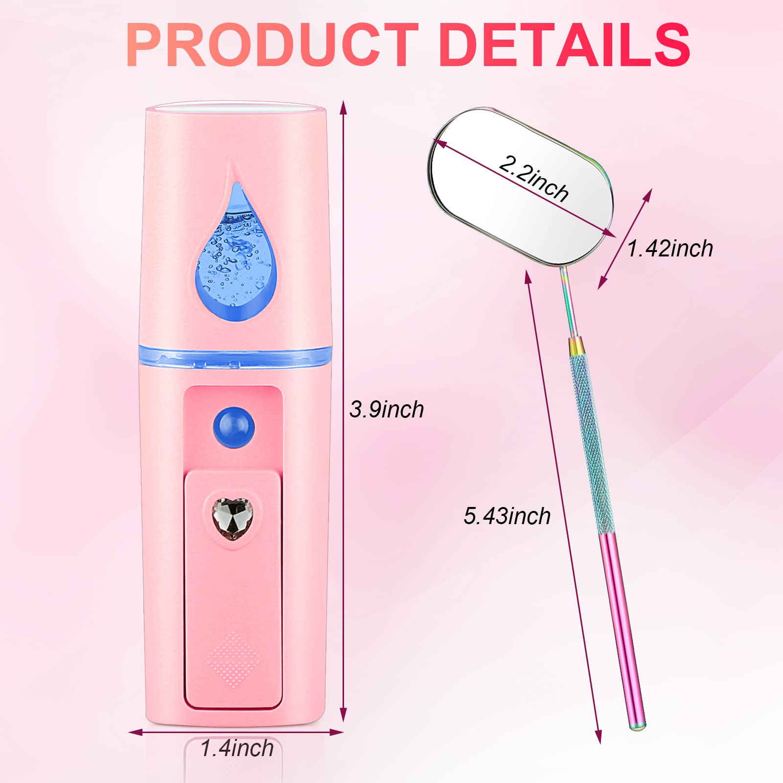Honoson Nano Mist Sprayer 20ml - Portable USB Facial Steamer & Humidifier with 270° Rotating Lash Mirror for Eyelash Extensions, Makeup, and Skin Care - Perfect for Home Spa, Travel, and Professional Salon Use