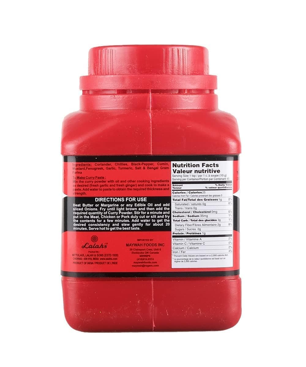 Lalah's Authentic Madras Curry Powder - 1 LB (454g) | Premium Indian Spice Blend for Cooking, Seasoning & Flavoring | Perfect for Curries, Soups, Stews & Rice Dishes