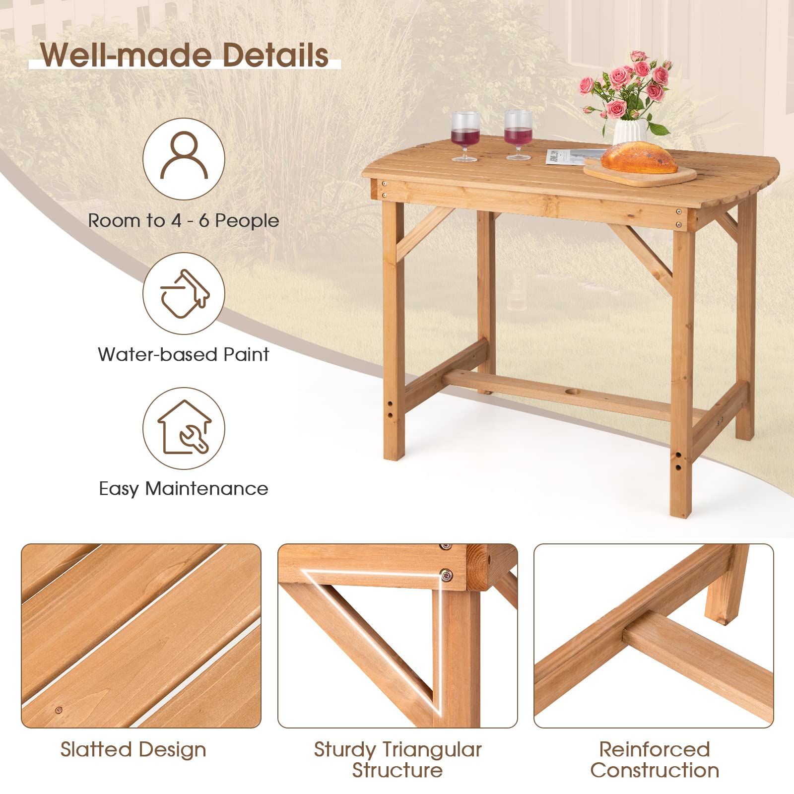 Giantex 48 Inch Solid Wood Patio Dining Table for 4-6 People with 1.5