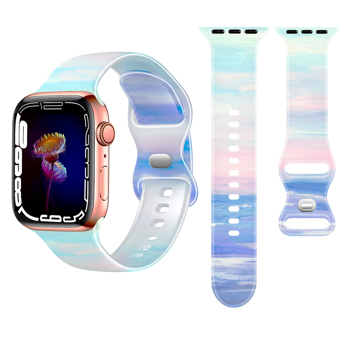 Clear Silicone Apple Watch Bands 38mm 40mm 41mm 42mm 44mm 45mm - Compatible with iWatch SE & Series 8/7/6/5/4/3/2/1 - Fade-Resistant Printed Pattern Strap for Women & Men - Perfect for Workouts, Swimming & Everyday Wear