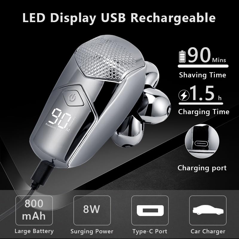 6-in-1 Rechargeable Electric Head Shaver for Bald Men - 6D Floating Heads, Low Noise, Multifunctional Men's Shaver - Perfect for Travel, Home & Gym Use