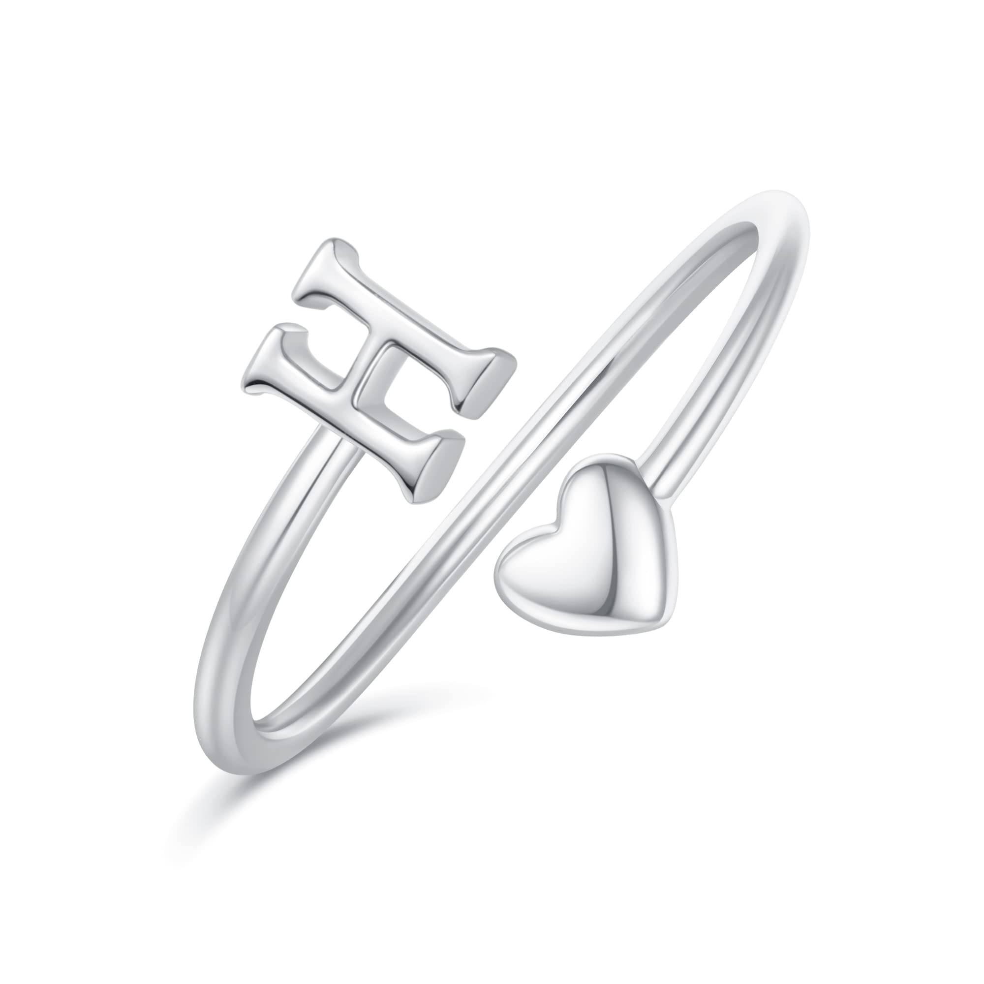 Heart Initial Rings for Women & Teen Girls - Adjustable Stackable Letter Rings - Perfect for Gifts, Valentine's Day & Everyday Wear