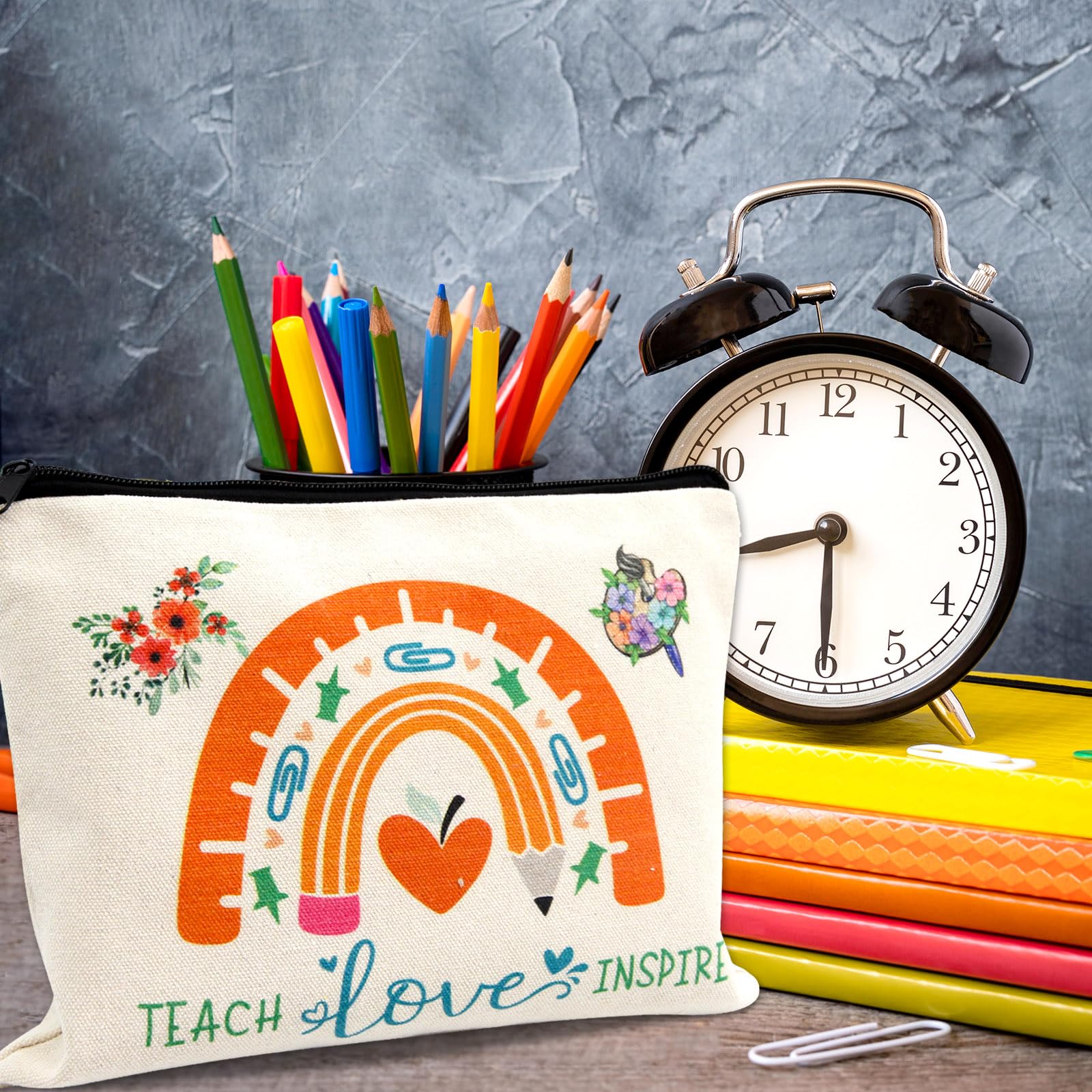 WorldBazaar 6-Piece Teacher Appreciation Gift Set - Makeup Bags, Blessing Cards & Keychains - Perfect for Teacher's Day, Week & End of Year - Great for Cosmetics, Jewelry & Small Essentials