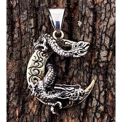 Japanese Dragon Moon Sterling Silver Pendant Necklace - Handmade 925 Silver Jewelry for Men & Women - Perfect for Gifts, Spiritual Protection & Fashion Accessories