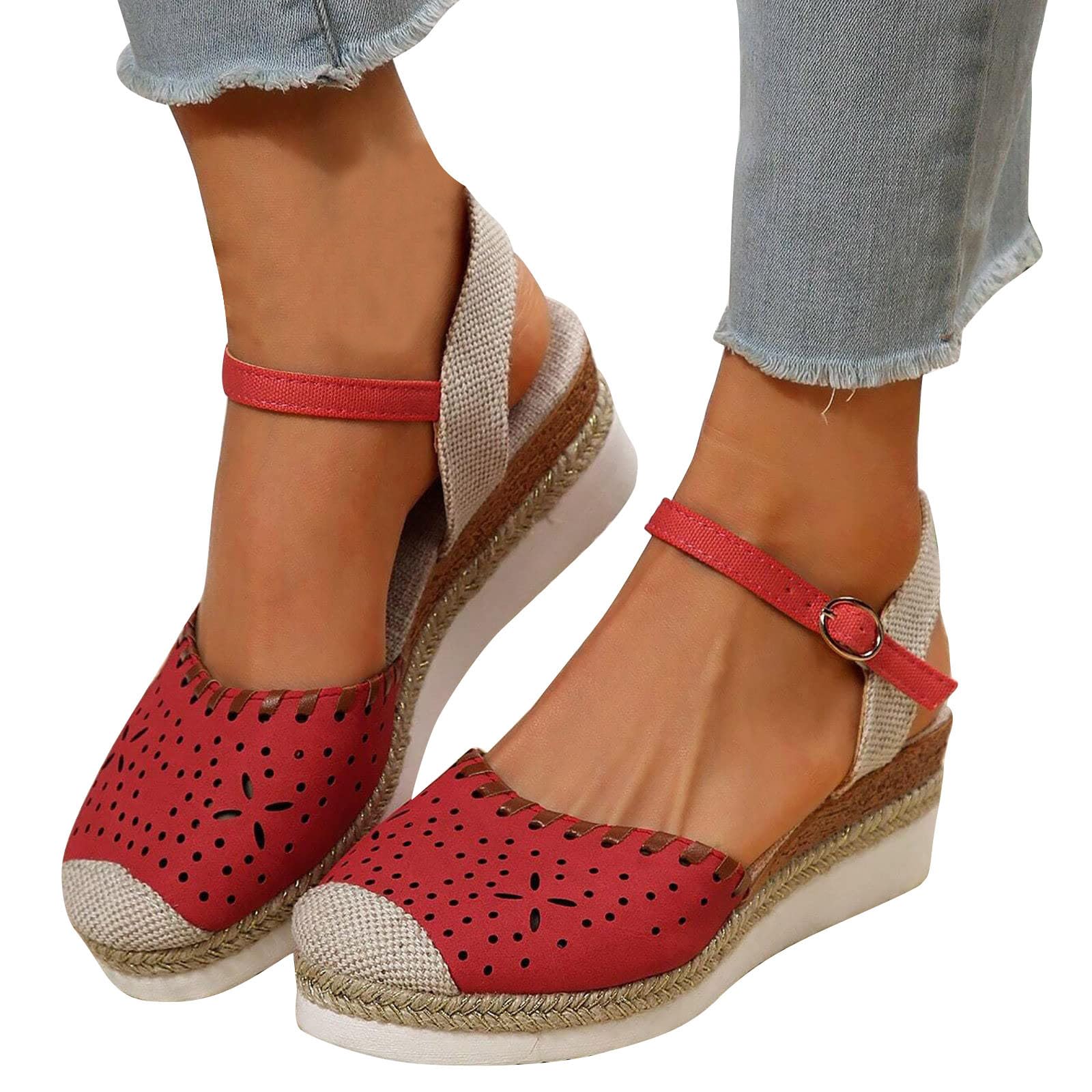 Women's Casual Summer Hollow-Out Wedge Sandals - Comfortable Open-Toe Beach Shoes for Walking, Travel & Outdoor Activities