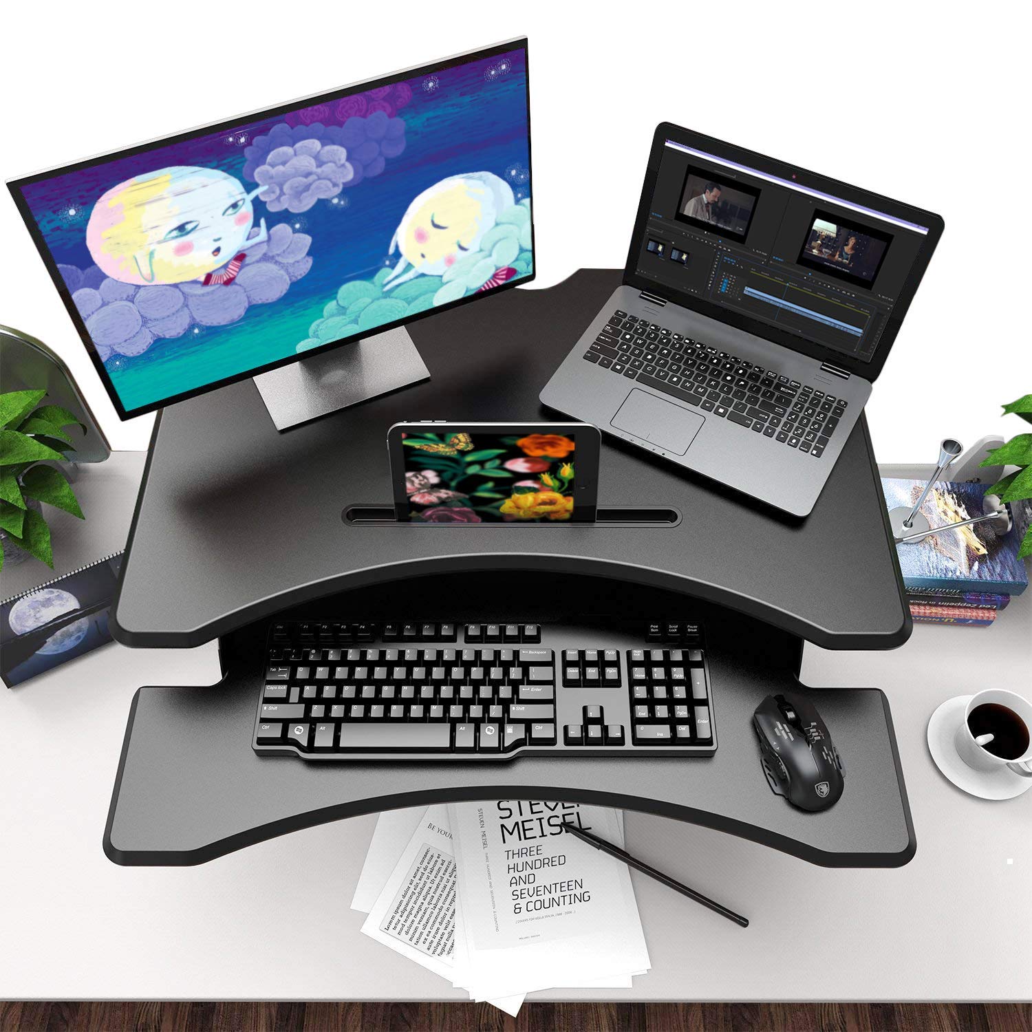 Height Adjustable Standing Desk Converter - Dual Monitor & Laptop Riser Workstation (30
