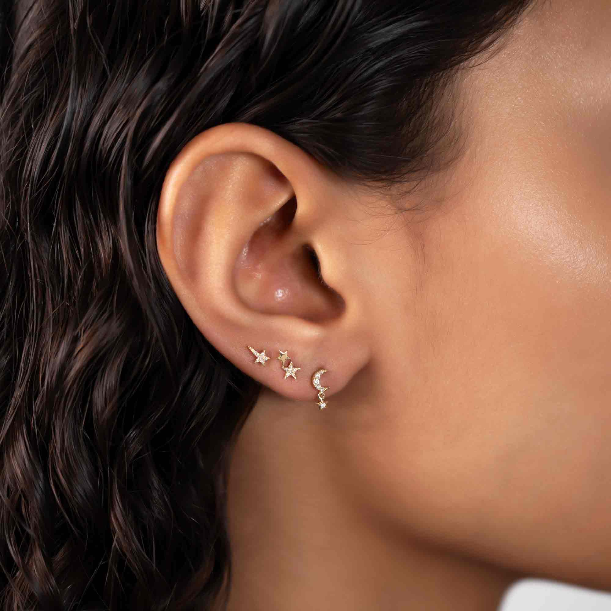 14K Gold Crescent Moon and Star Diamond Stud Earrings for Women - Perfect for Everyday Wear, Gifts & Special Occasions