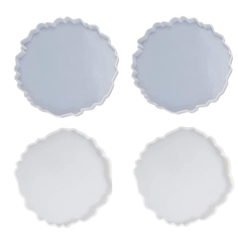 SNOOGG 4 Inch Epoxy Resin Casting Molds - 2 Agate & 2 IRR Molds for DIY Coasters, Flower Preservation, Wedding Decor, Desk Organizers - Perfect for Home Crafts, DIY Gifts, and Resin Art Projects