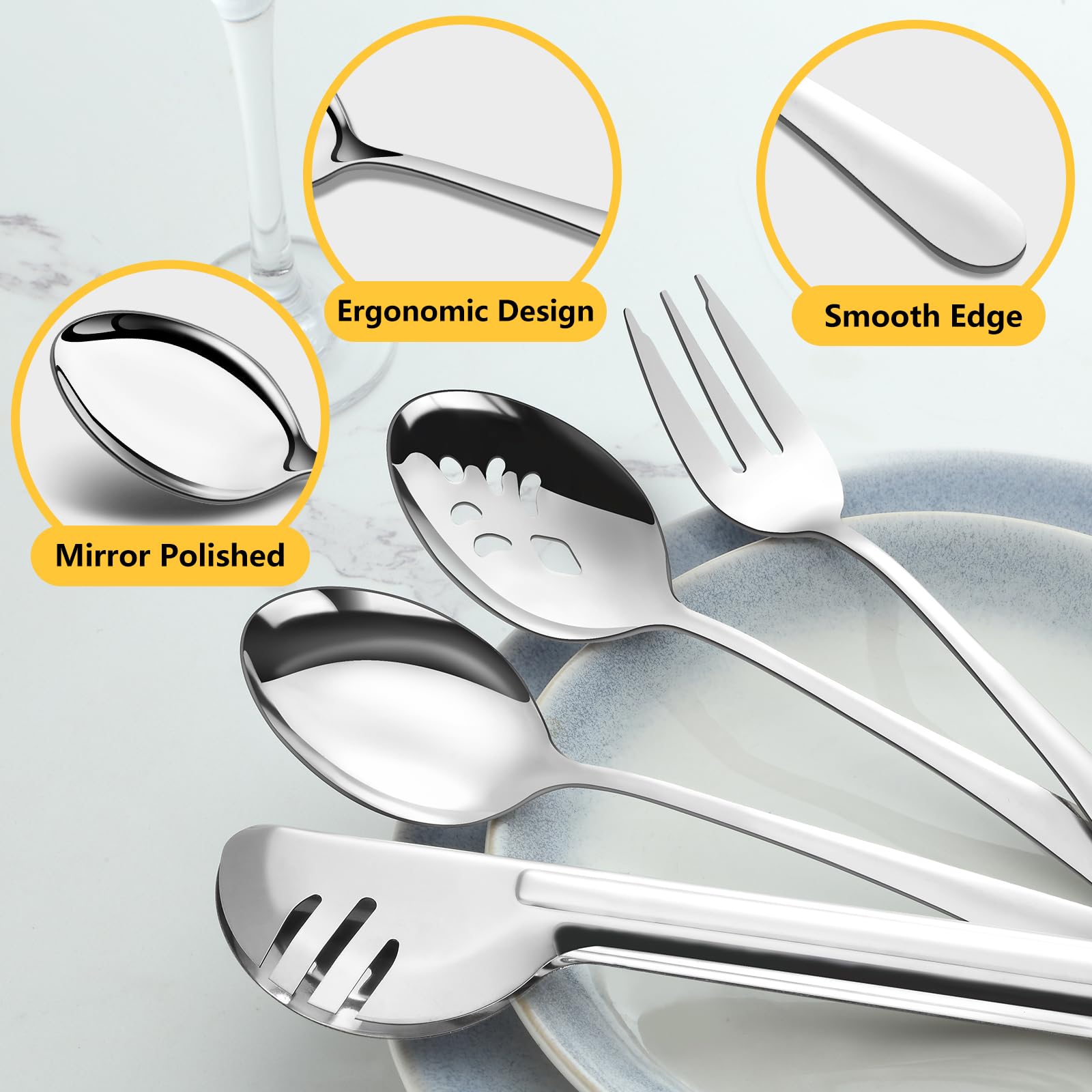 Premium 16-Piece Stainless Steel Serving Utensil Set - Includes Serving Spoons, Slotted Spoons, Forks & Tongs - Perfect for Parties, Buffets, Banquets & Catering Events - Durable & Elegant Kitchen Tools for Entertaining