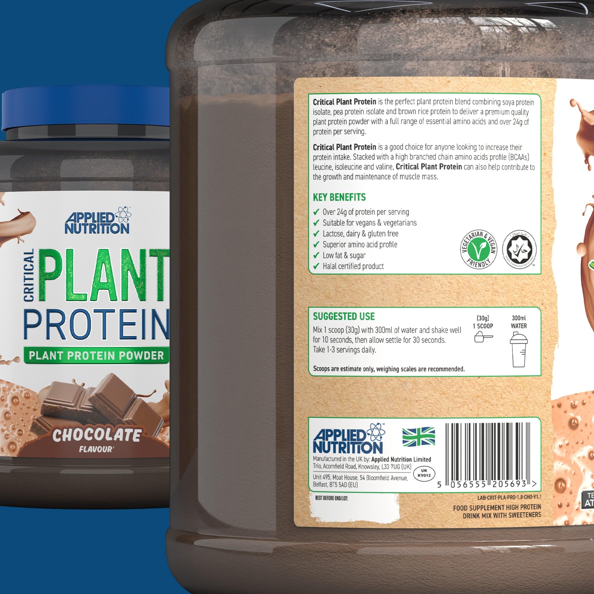 Applied Nutrition Critical Plant Protein Powder 1.8kg (4 lbs) - Vegan Plant-Based Protein Supplement for Muscle Recovery & Weight Management - Perfect for Post-Workout Shakes & Healthy Smoothies
