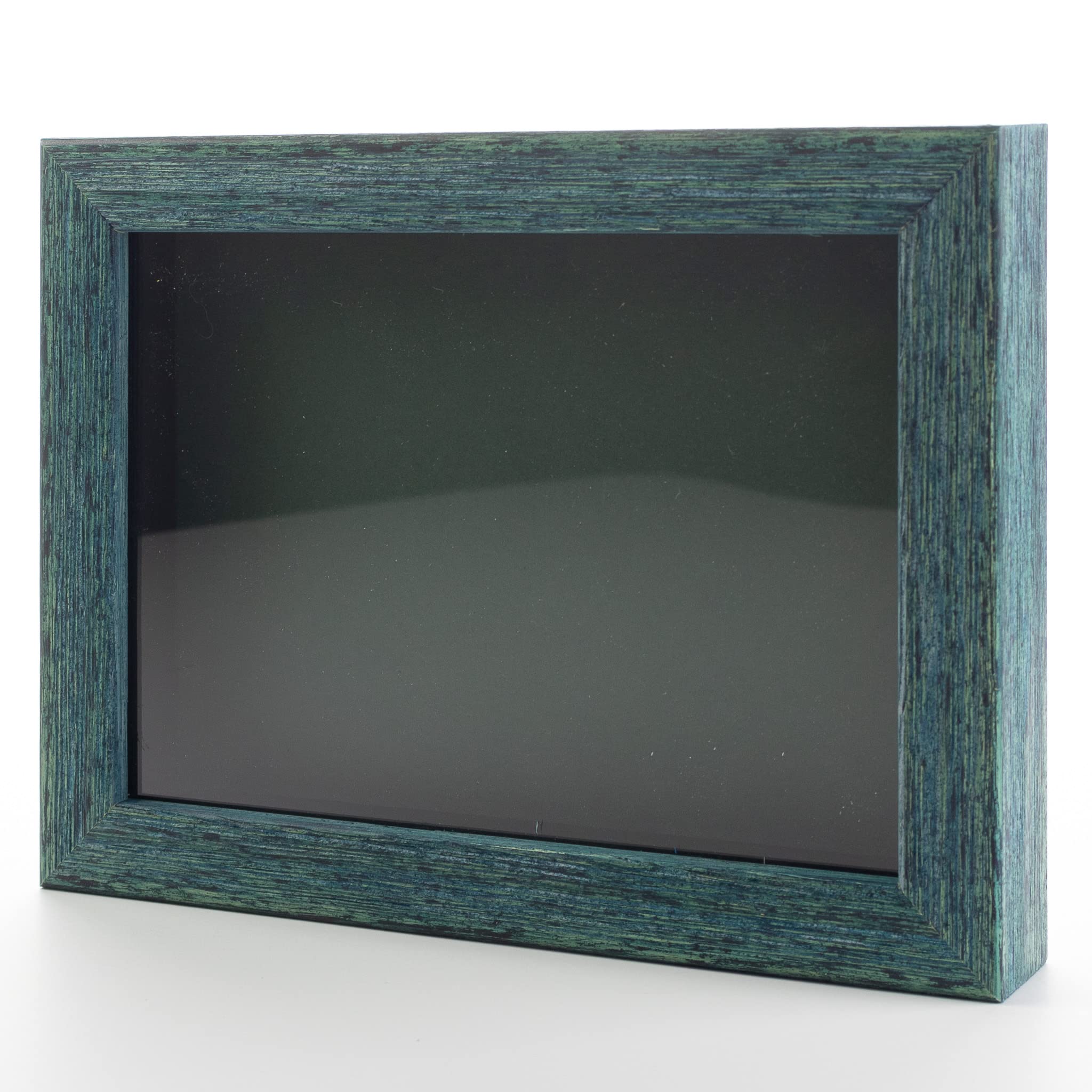 Rustic Blue 11x14 Shadow Box Frame - Solid Wood Display Case with Acid-Free Green Backing, UV Protective Acrylic & Hanging Hardware | 3/4