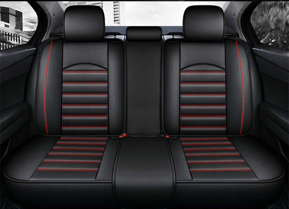 Premium FHJBP Full Protection Car Seat Cover - Universal Fit, Waterproof Leather Seat Protector for All Seasons (Black/Red) - Ideal for SUVs, Trucks & Family Vehicles