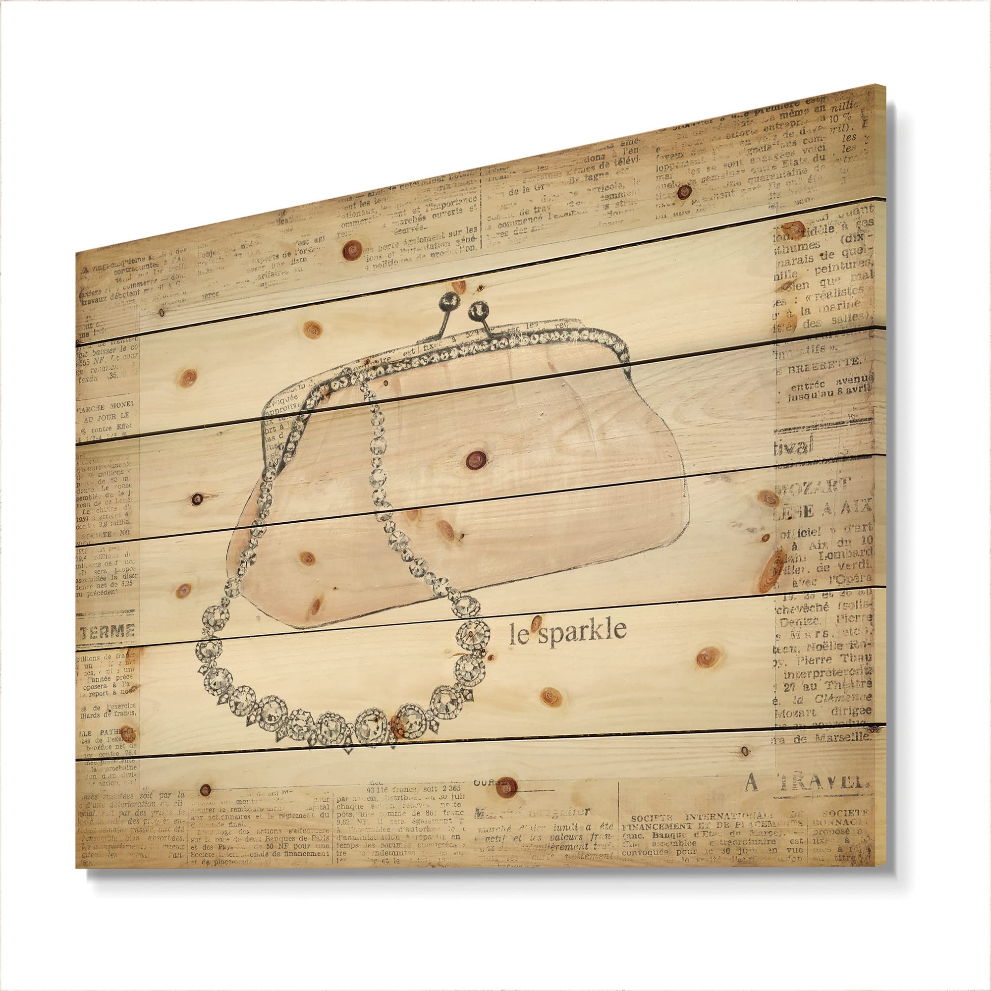 DesignQ Glamorous Sparkle Purse - Traditional Wood Wall Decor & Art, Large Fashion Pine Wood Panels for Home & Office Decoration | Perfect for Living Room, Bedroom, and Gift Giving
