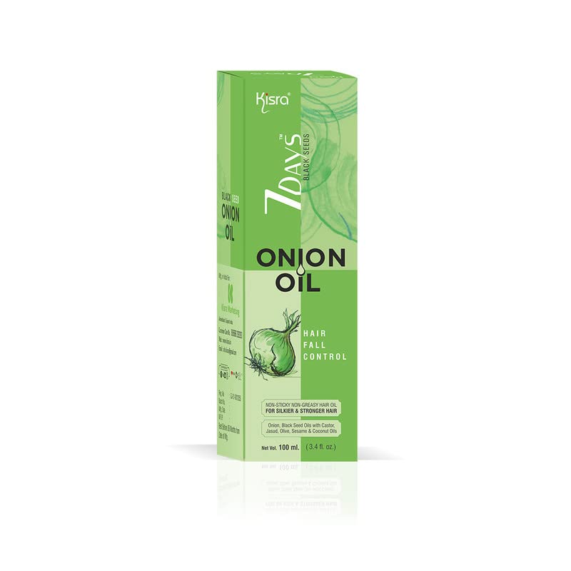 KIsra 7 Days Black Seed Onion Hair Oil for Hair Growth & Hair Fall Control - 100ml with 9+ Natural Ingredients | Softens & Strengthens Hair | Suitable for All Hair Types | Perfect for Daily Scalp Massage & Damaged Hair Repair (Pack of 1)