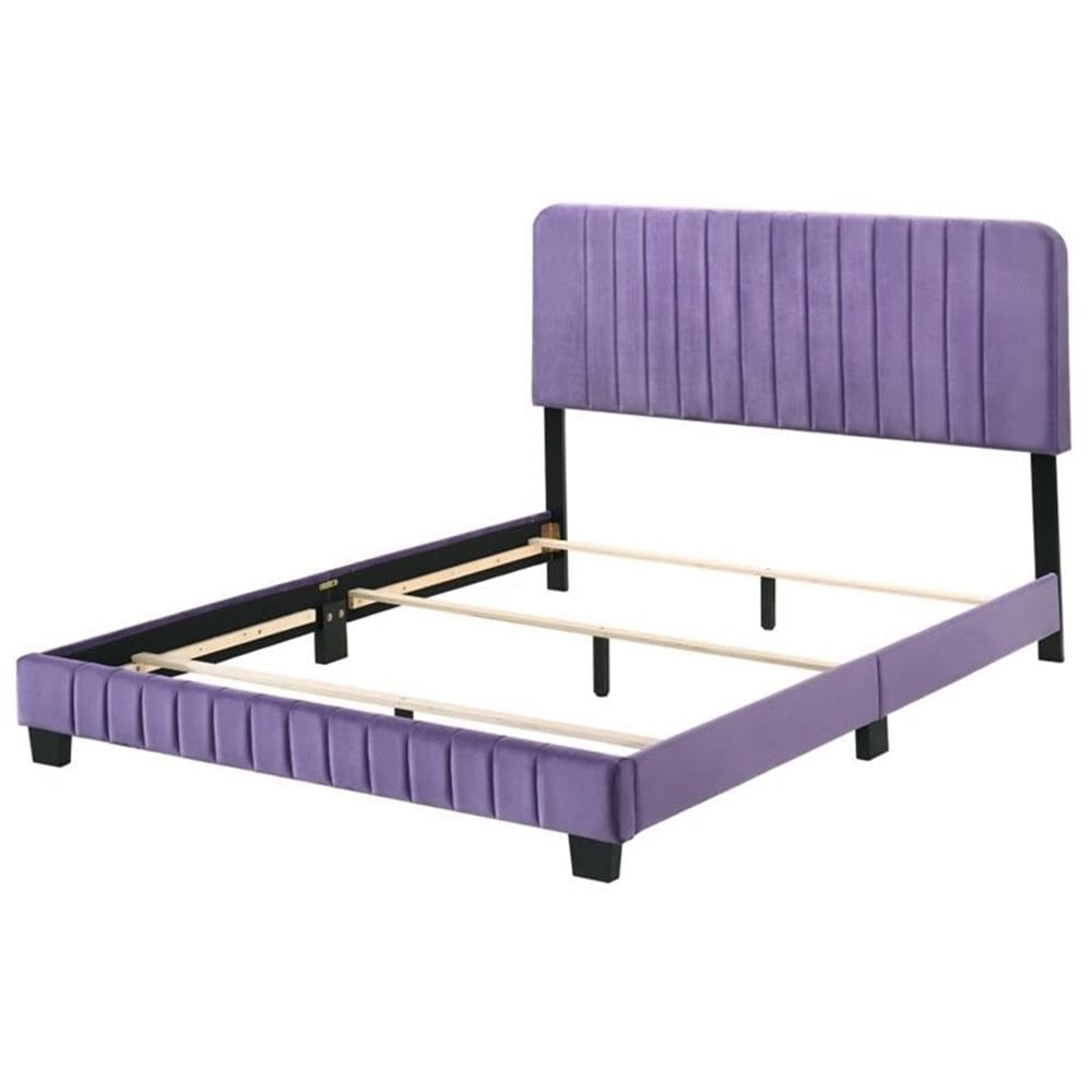 Glory Furniture Lodi Velvet Upholstered Full Size Bed Frame in Purple - Luxurious Soft Fabric Upholstery for Master Bedroom & Guest Room Decor