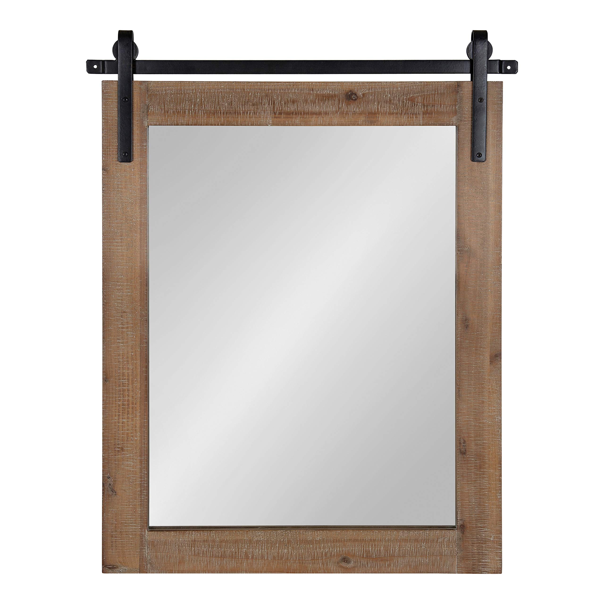 Kate and Laurel Cates 22x30 Inch Rustic Brown Wall Mirror - Farmhouse Barn Door Design for Living Room, Bedroom & Entryway Decor
