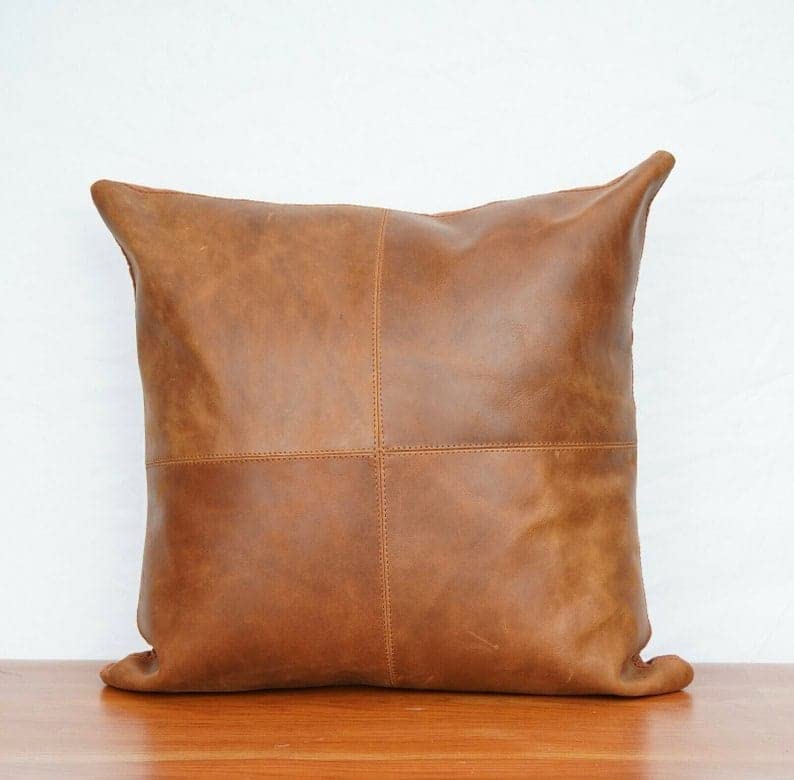 Premium 100% Lambskin Leather Pillow Covers - Soft Sofa Cushion Cases & Decorative Throw Covers for Living Room, Bedroom (14x14 Inches, Pack of 2, Tan Antique) - Luxury Home Decor & Cozy Living Space Accent