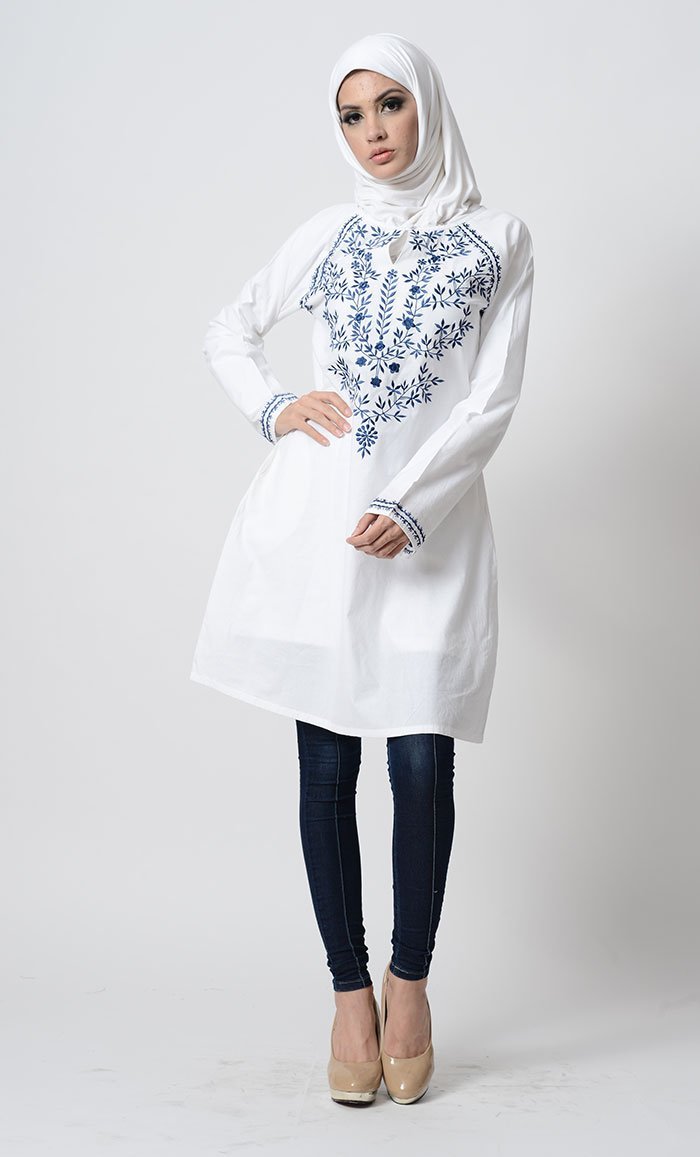 Floral Embroidered A-Line Tunic Top for Women | Boho Chic Summer Blouse | Perfect for Casual Outings, Beach Vacations & Date Nights