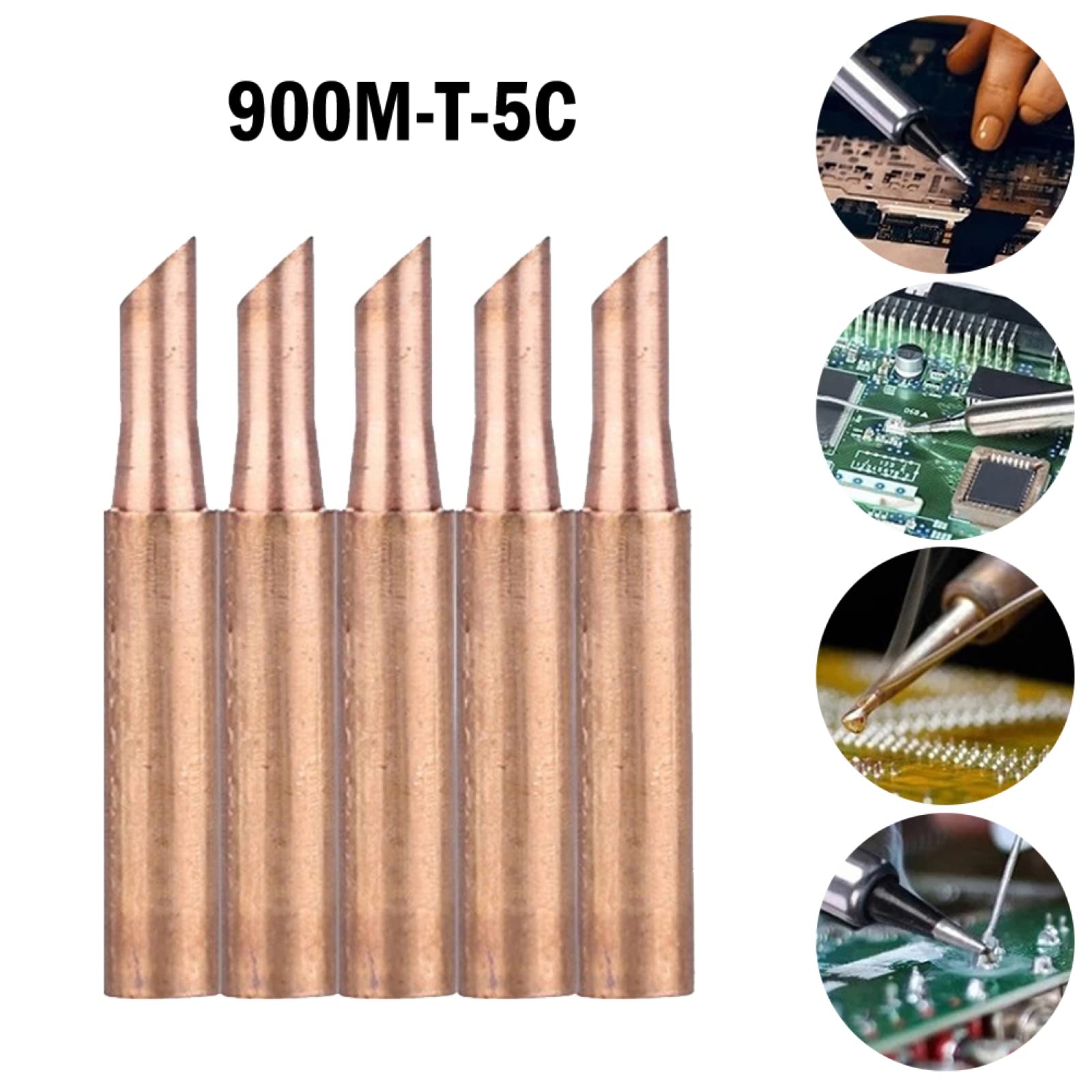 5pcs 900M-T-5C Soldering Iron Tips - Pure Copper Replacement Tips for 936 Soldering Station - High Performance Welding & Soldering Accessories for Electronics Repair, DIY Projects, and Workshop Equipment
