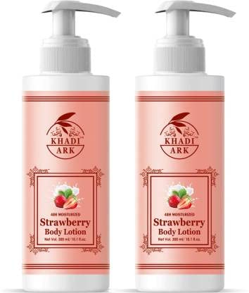 Khadi Ark Strawberry Body Lotion for Dry Skin - Nourishing & Repairing Body Milk with Almond Oil, Shea Butter & Cocoa Butter - 600ml - Perfect for Daily Moisturizing & Skin Cell Renewal