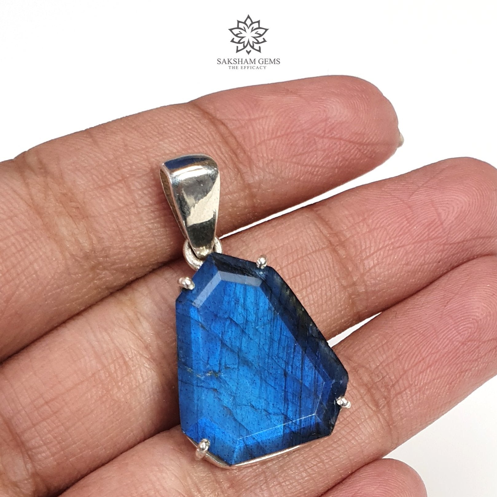 Natural Blue Labradorite Faceted Pendant - 5.74g Untreated Gemstone in 925 Sterling Silver Prong Setting | Uneven Fancy Cut Jewelry for Women | Perfect for Everyday Wear, Gift Giving & Special Occasions