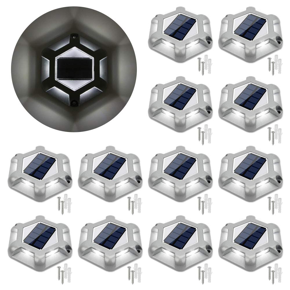 VOLISUN 12-Pack Solar Deck Lights - Waterproof Outdoor LED Aluminum Pathway Lights for Driveway, Sidewalk, Garden, Yard (Warm White & White 2-in-1) - Perfect for Nighttime Safety & Landscape Lighting