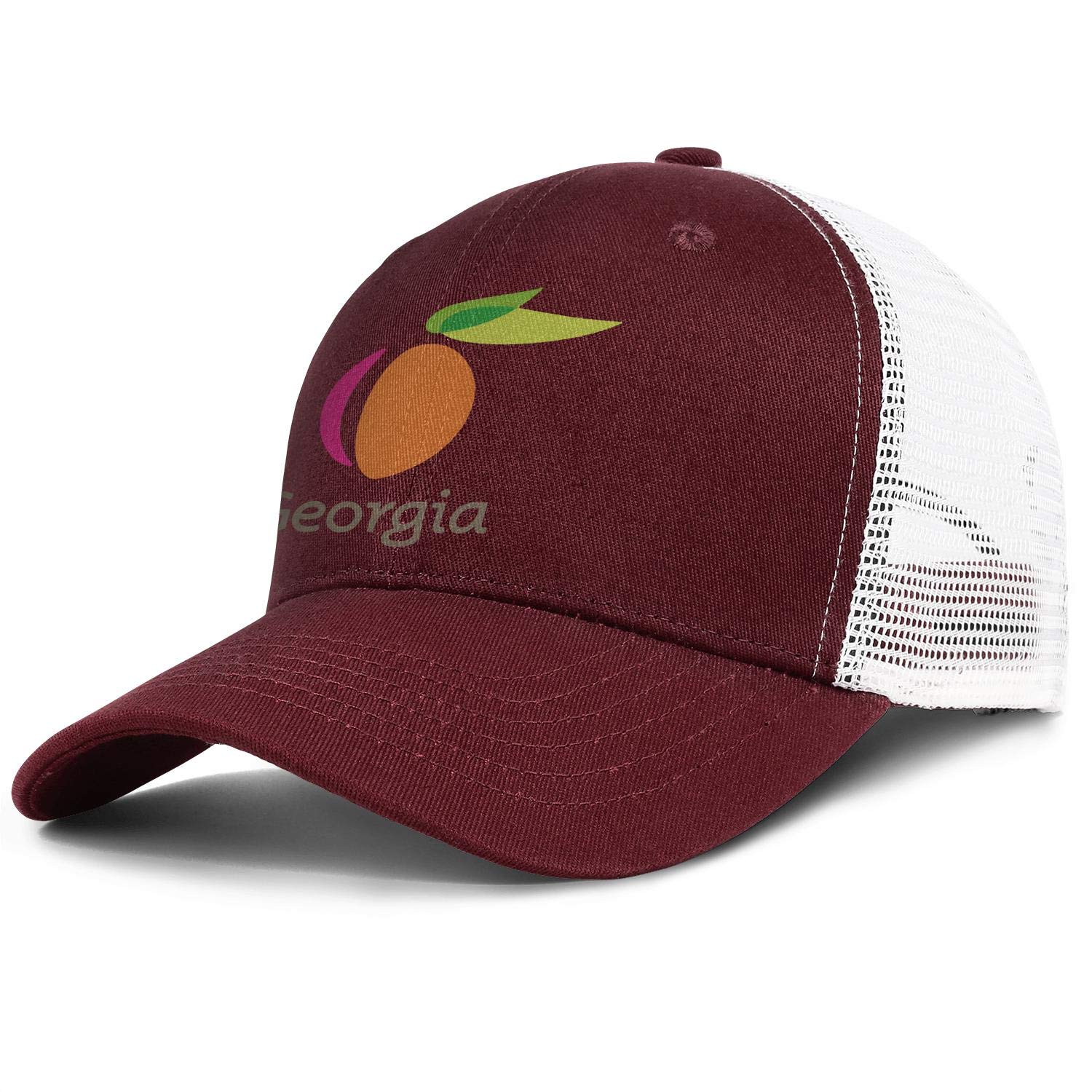 Georgia Peach Baseball Mesh Trucker Hat - Unisex Adjustable Cap for Running, Outdoor & Casual Wear - Sweet Burgundy Design