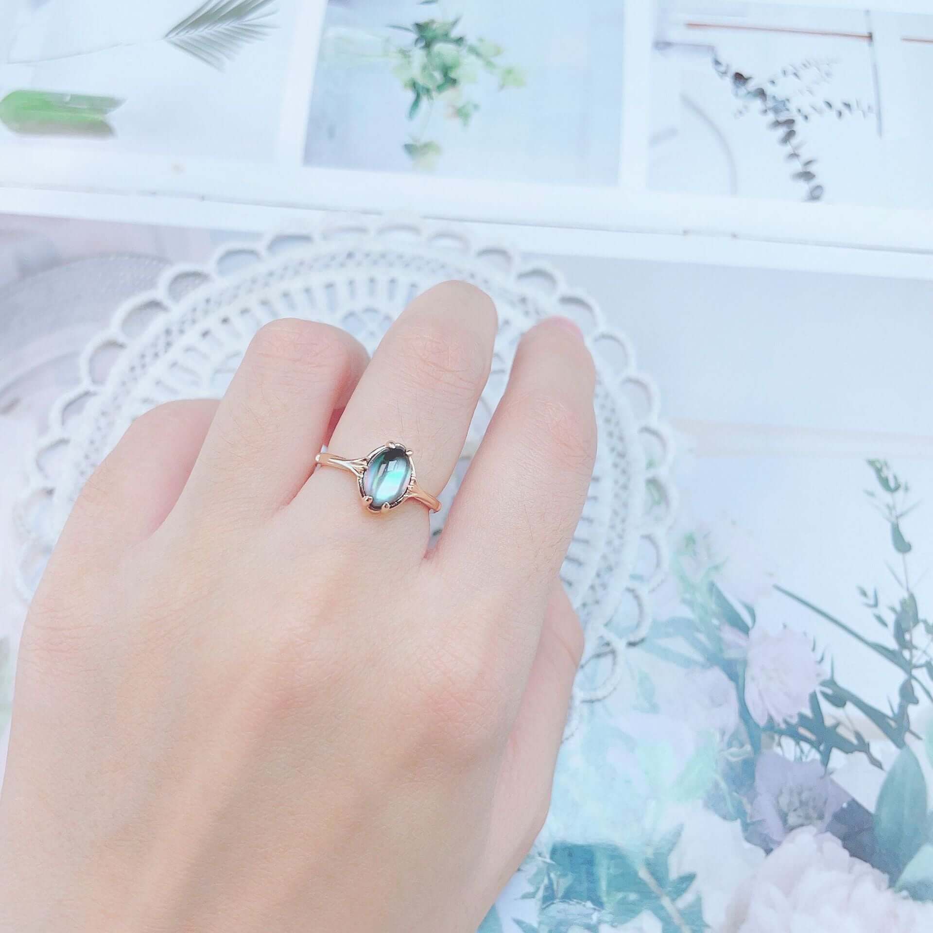 Mystery Black Shell Clear Quartz Gemstone Ring for Women | Elegant Boho Jewelry Gift for Her | Perfect for Parties, Weddings & Everyday Wear