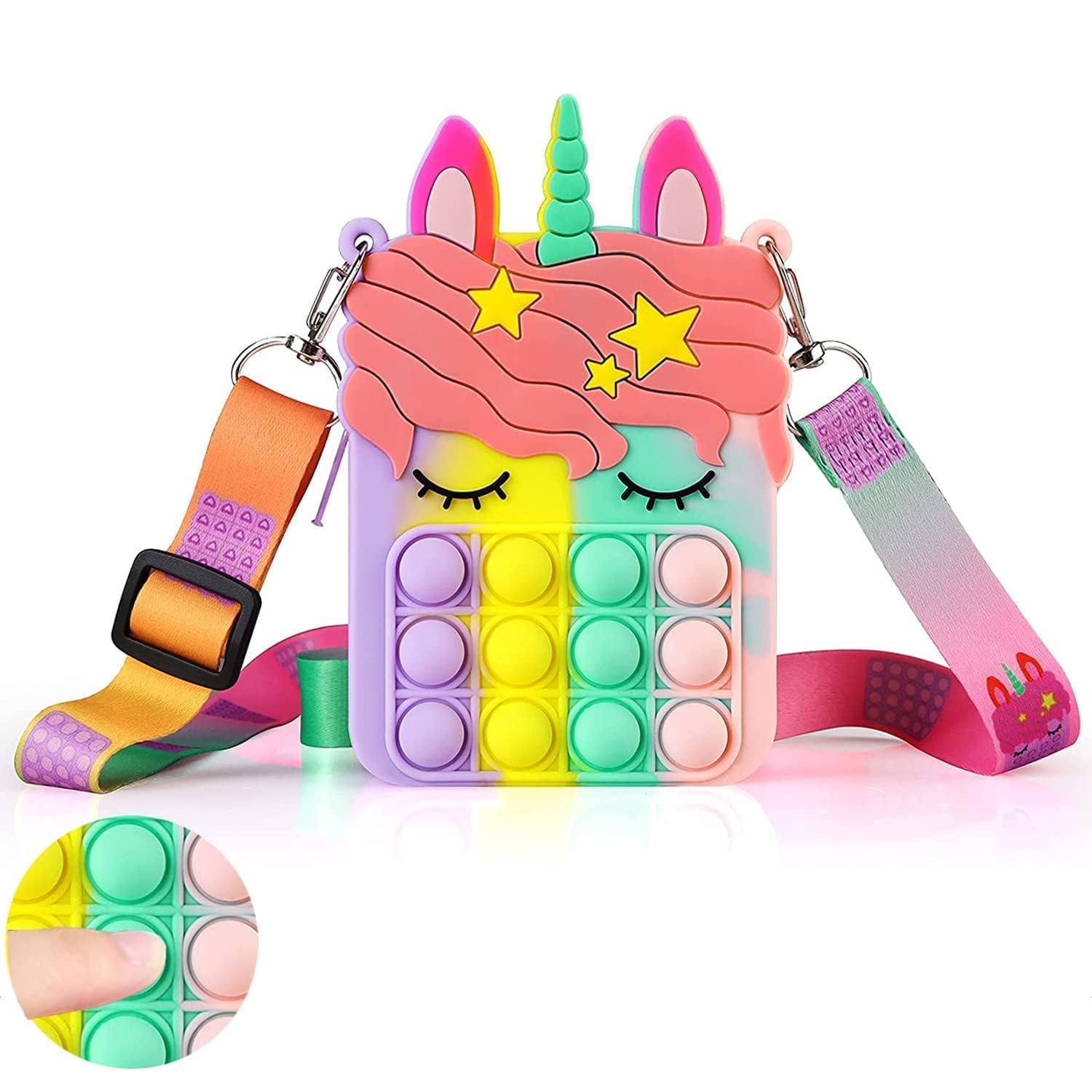 **Pop Sensory Fidget Shoulder Bag for Anxiety Relief – 2-in-1 Unicorn Fidget Toy & Crossbody Purse – Cute Gifts for Girls & Women – Perfect for Stress Relief, Travel & Birthday Presents**