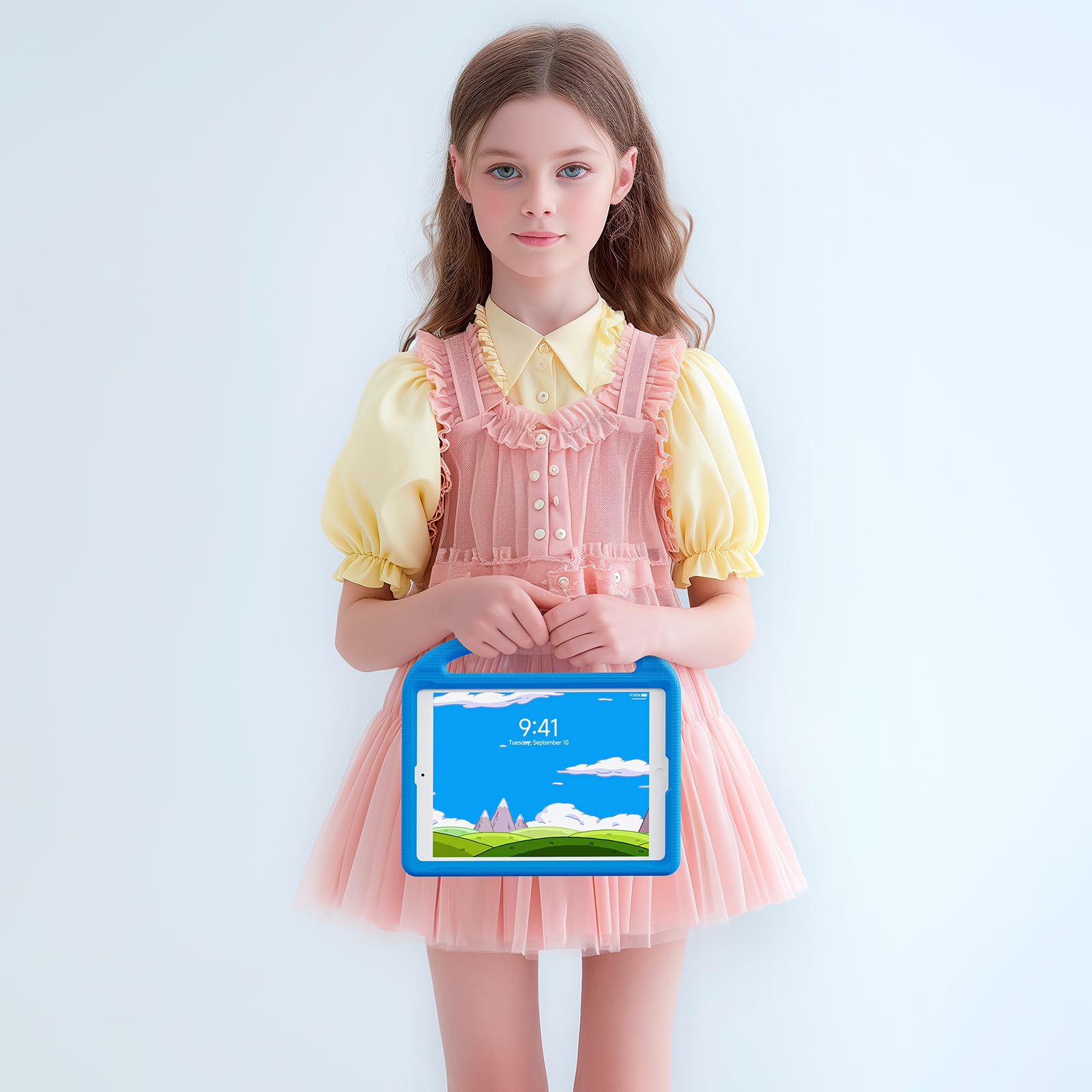 Shockproof Kids Case for iPad 10.2/10.5 Inch (iPad 7th/8th/9th Gen 2019-2021, iPad Air 3 & Pro 10.5) - Lightweight Protective Cover with Handle & Stand - Blue - Perfect for School, Travel & Home Learning