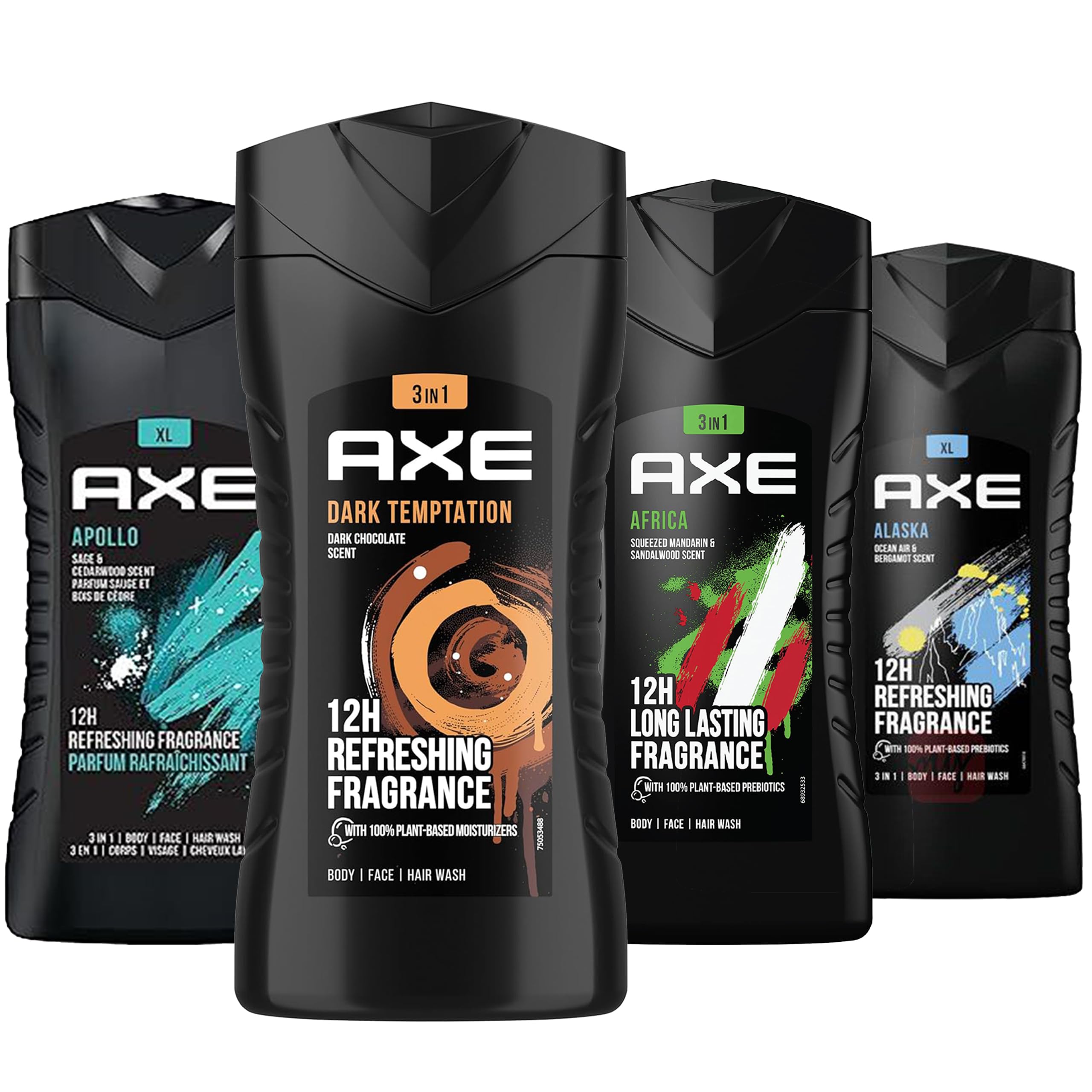 AXE Men's 3-in-1 Body Wash Variety Pack (4 x 13.5 Oz) - Shower Gel for Body, Face & Hair with Refreshing Scents - Perfect for Gym, Travel & Daily Shower Routine