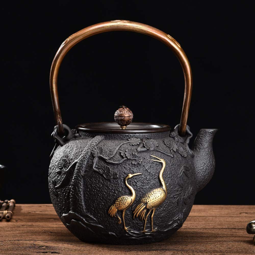 1.3L Handmade Japanese Yixing Cast Iron Teapot - BPA Free, Uncoated Gilding, Customizable (Handle A/B Style) - Perfect for Home, Kitchen, Hotel, Restaurant & Office Tea Brewing