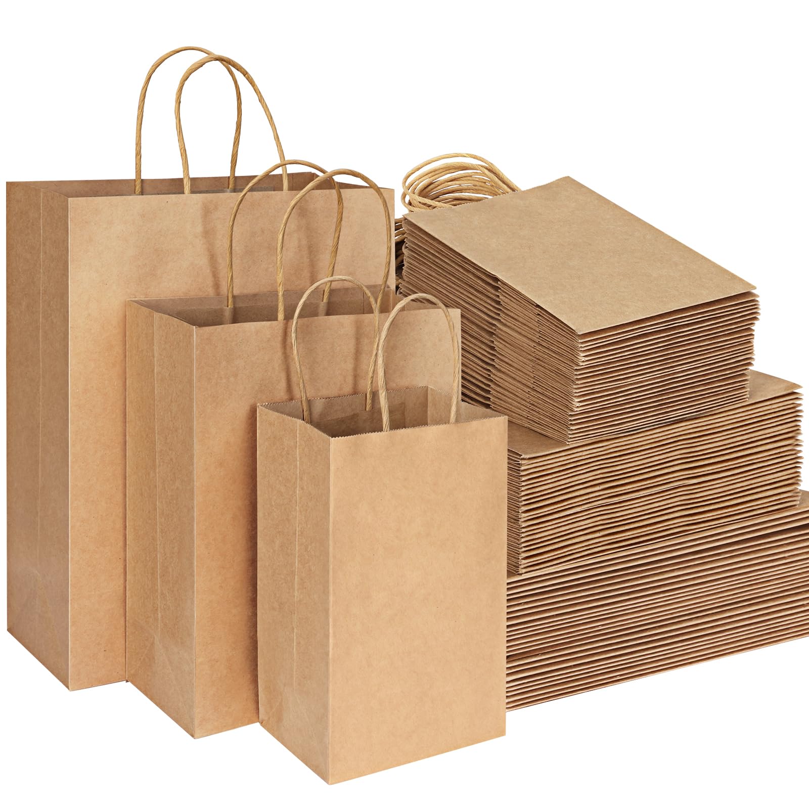 TOMNK 90-Pack Assorted Brown Kraft Paper Bags with Handles (8/10/12.6 Inches) - Eco-Friendly Shopping Bags for Retail, Business, Parties & Gift Packaging - Perfect for Stores, Boutiques, Weddings & Bulk Packaging