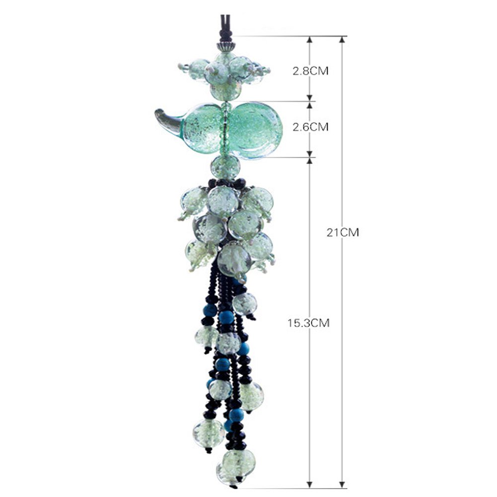 Glow in The Dark Crystal Gourd Car Air Freshener Hanging Charm with Tassel Beads - Nighttime Illumination for Car Interior Decor & Aromatherapy