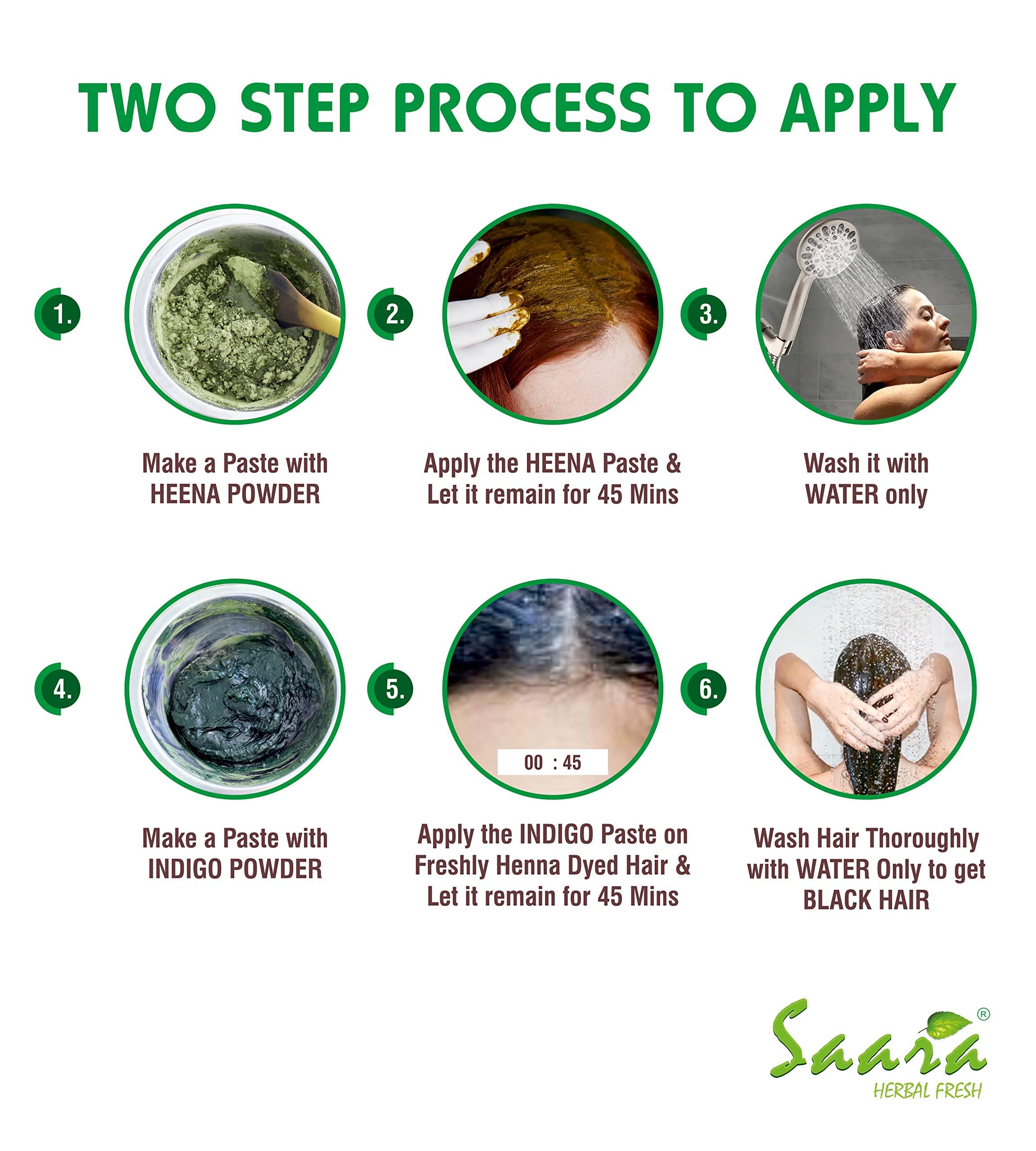 Organic SAARA Indigo Powder for Natural Hair Black Color (200g) - Pure Avuri Leaf Powder, Neela Amari, Neel Patti | Chemical-Free Hair Dye for Gray Coverage & Henna Mixing | Pack of 2 x 100g in Premium Aluminum Foil Packaging