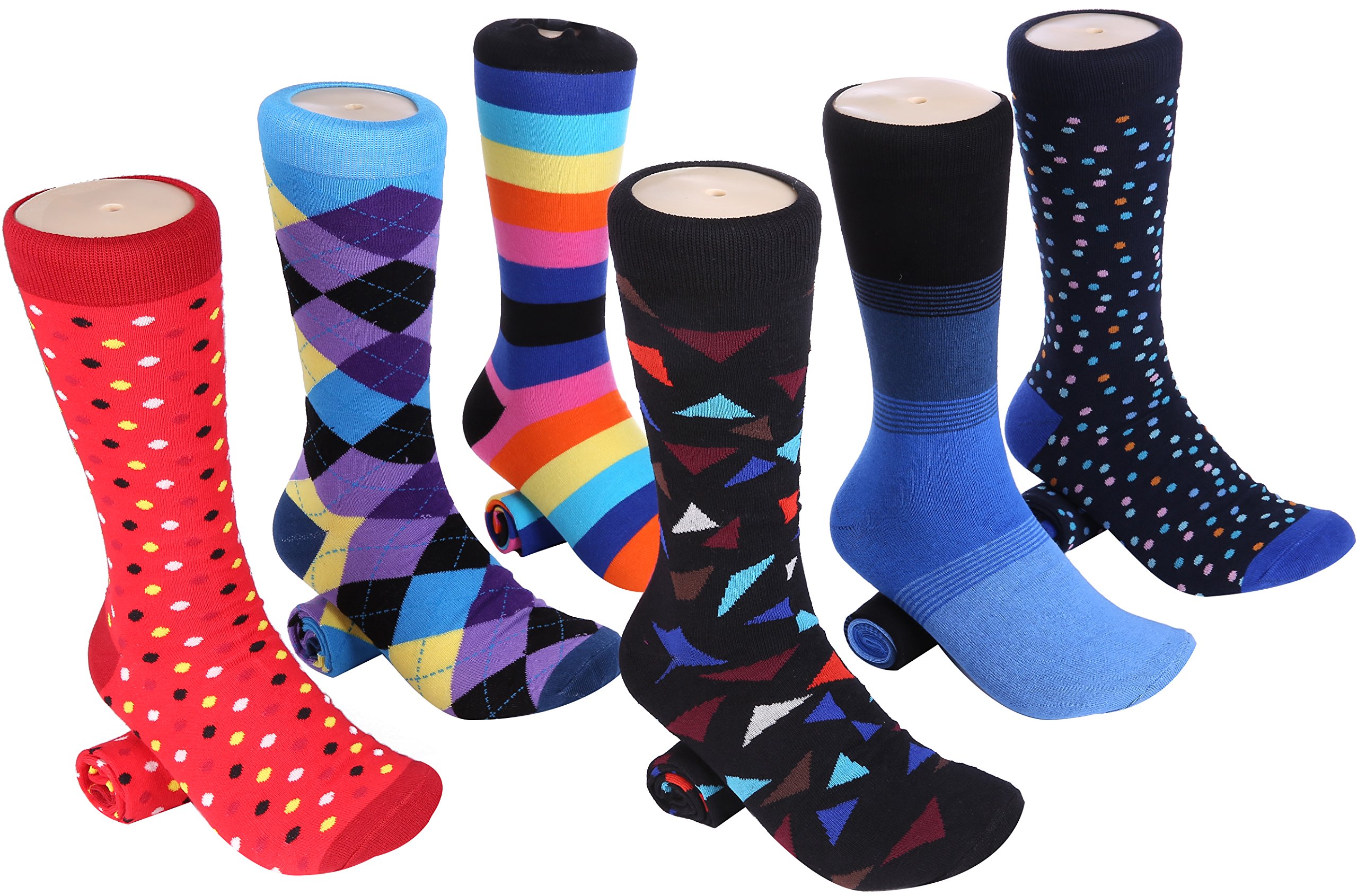 Marino Men's Dress Socks - 6 Pack Colorful Cotton Casual Socks for Business & Daily Wear - Funky Patterned Socks for Office, Party & Gift Giving