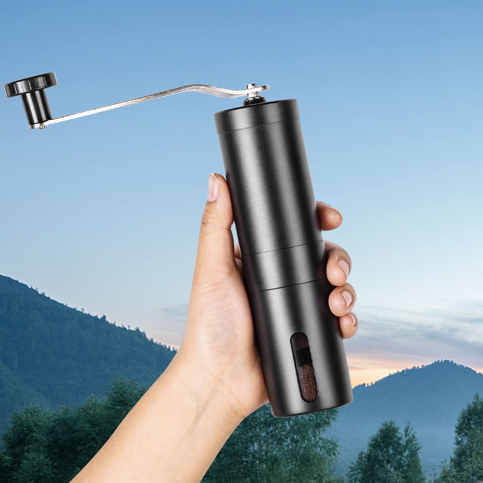 Premium Manual Coffee Grinder - Stainless Steel Hand Crank Mill with Ceramic Burr for Aeropress, French Press, Espresso & Turkish Coffee | Perfect for Home, Office, Camping & Travel | Great Coffee Gift Idea (Black)