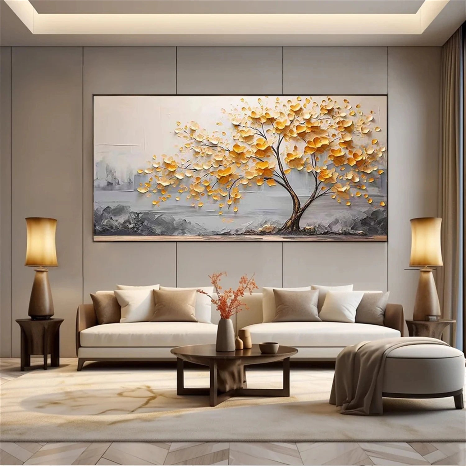 Flower and Tree Painting #FT123 - Handmade Canvas Art for Home Decor, Office, and Living Room Wall