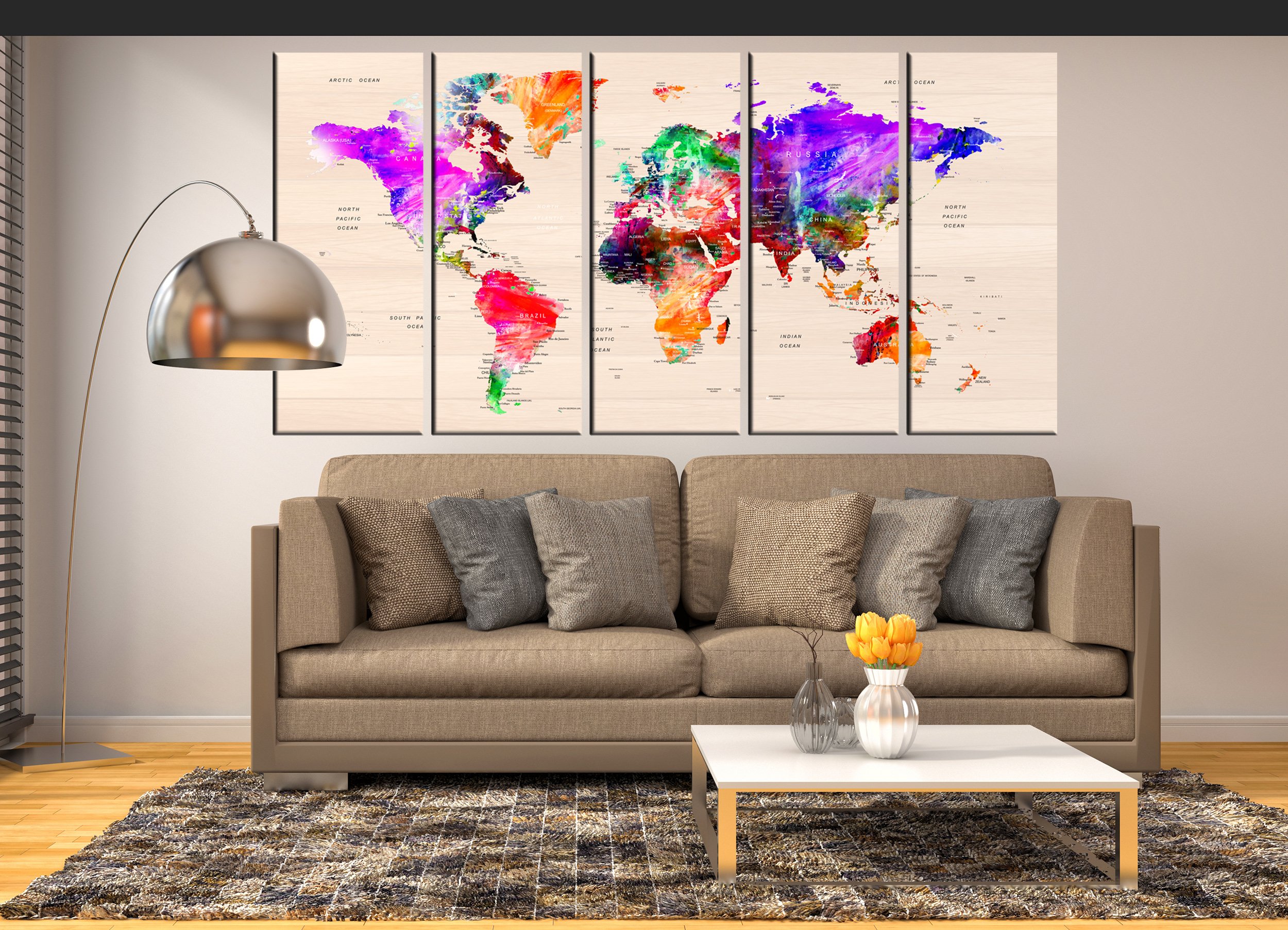 Extra Large World Map Push Pin Wall Art - Travel Map Canvas Print with Countries for Home & Office Decor | Perfect for Travel Enthusiasts & Geography Lovers