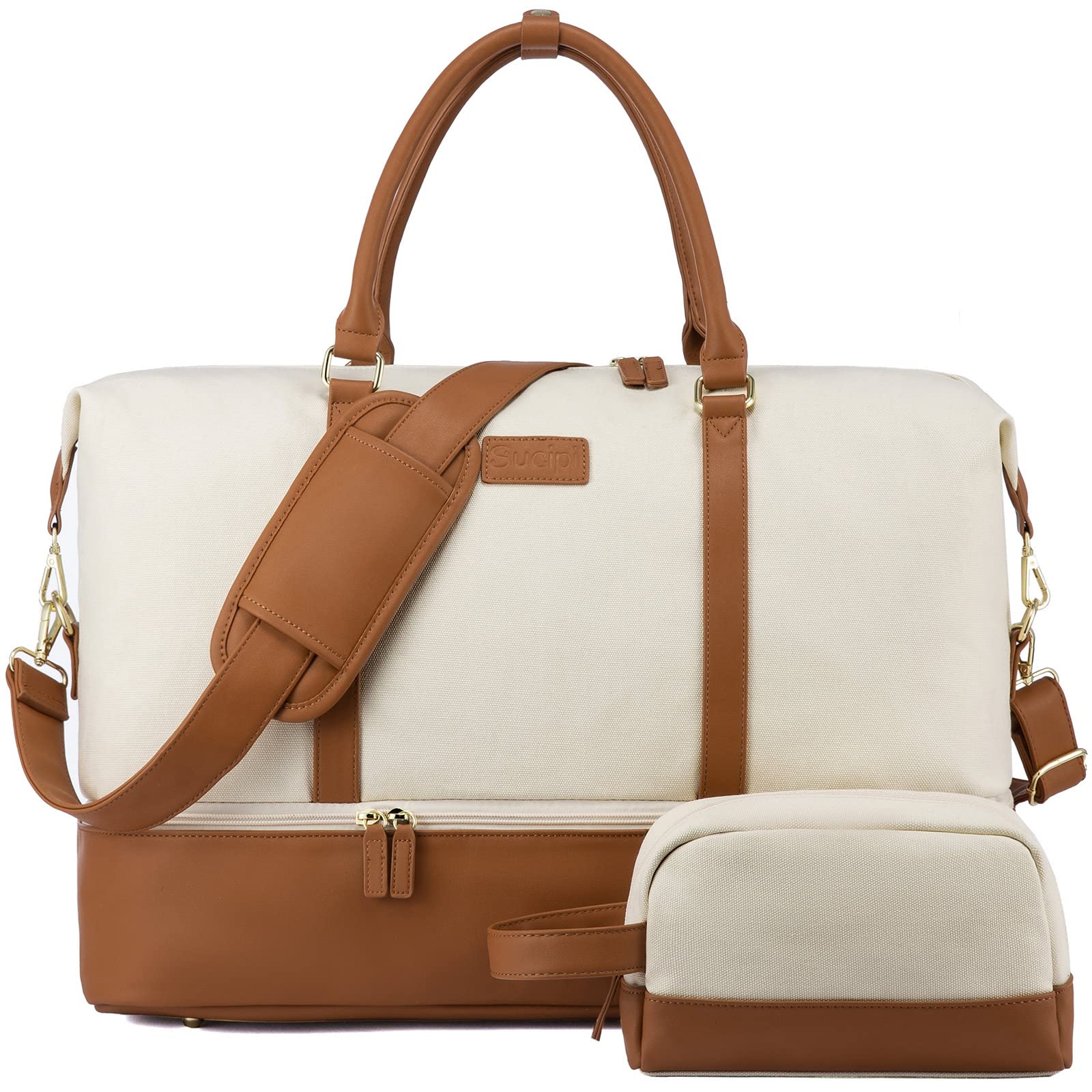 Stylish Canvas Weekender Bag for Women - Large Travel Duffle with Shoe Compartment & Toiletry Pouch - Perfect Carry-On Gym Bag for Weekend Getaways, Hospital Visits, Labor & Delivery | Ideal for Travel, Workouts & Overnight Trips