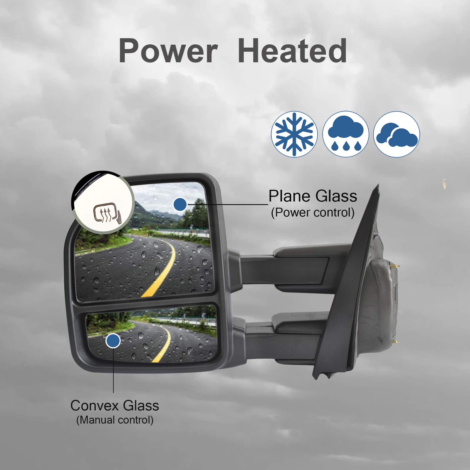 Heated Power Folding Towing Mirrors with LED Turn Signals & Defrost - Compatible with 2015-2020 Ford F150 Pickup Truck - 8-Pin Plug for Easy Installation - Perfect for Towing, Camping & Winter Driving