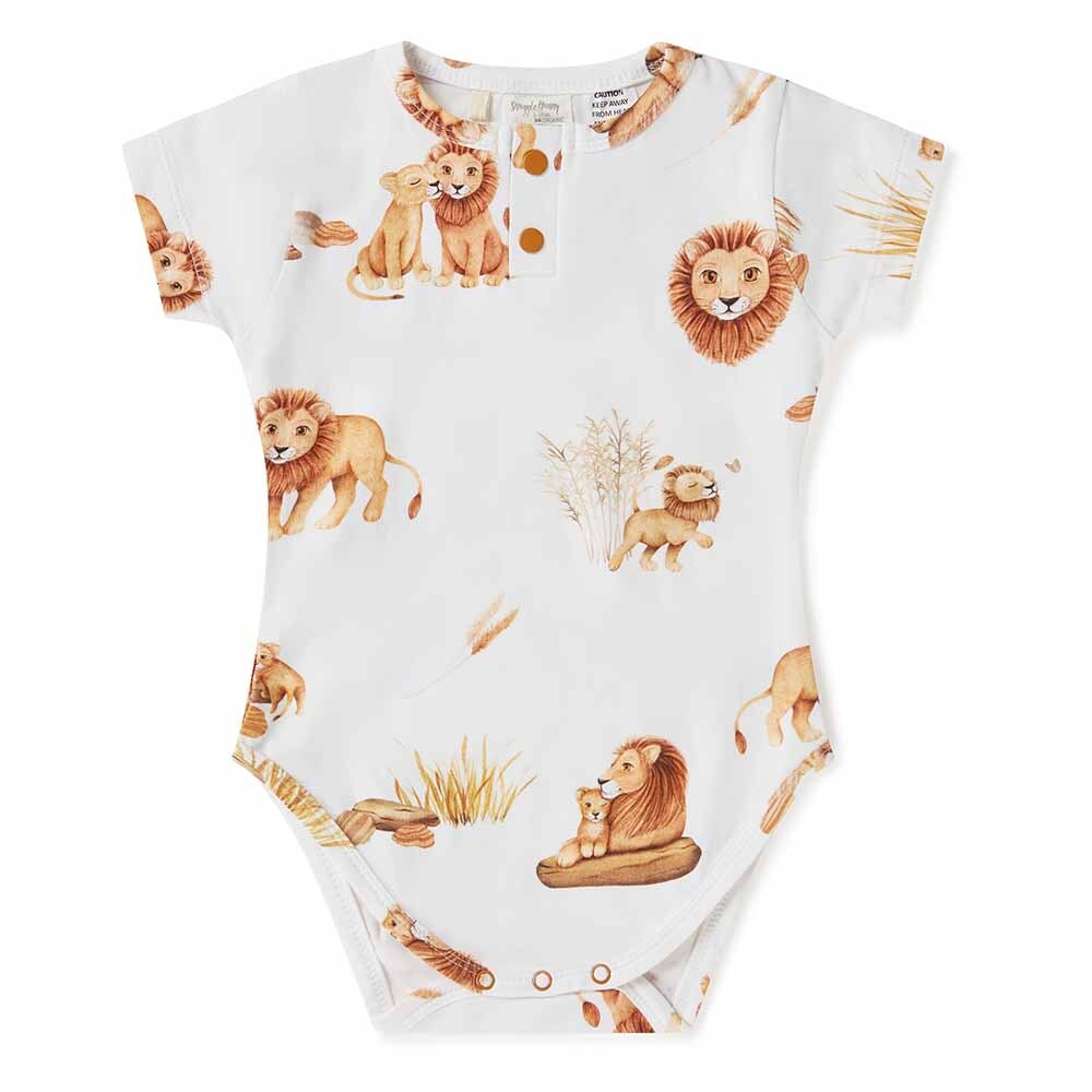 Organic Cotton Short Sleeve Baby Bodysuit - Snuggle Hunny Lion Print - Soft & Comfortable for Newborns & Infants - Perfect for Playtime, Daycare & Family Photos